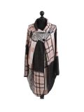 Italian Check Print Wrap Over Lagenlook Coat -Pink