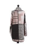 Italian Check Print Wrap Over Lagenlook Coat -Pink back
