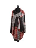 Italian Check Print Wrap Over Lagenlook Coat -Rust