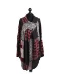 Italian Check Print Wrap Over Lagenlook Coat -wine