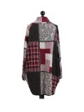 Italian Check Print Wrap Over Lagenlook Coat -Wine back