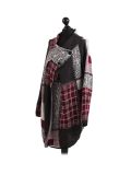 Italian Check Print Wrap Over Lagenlook Coat -Wine side