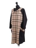 Italian Contrast Check Print Cowl Neck Lagenlook Top-beige side