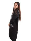 Italian Contrast Check Print Cowl Neck Lagenlook Top-charcoal 3