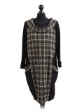 Italian Contrast Check Print Cowl Neck Lagenlook Top-khaki