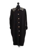 Italian Contrast Check Print Cowl Neck Lagenlook Top-khaki back