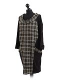 Italian Contrast Check Print Cowl Neck Lagenlook Top-khaki side