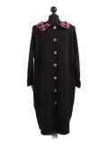 Italian Contrast Check Print Cowl Neck Lagenlook Top-maroon back
