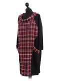 Italian Contrast Check Print Cowl Neck Lagenlook Top-maroon sideside