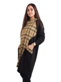 Italian Contrast Check Print Cowl Neck Lagenlook Top-mustard 2