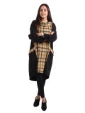 Italian Contrast Check Print Cowl Neck Lagenlook Top-mustard 1