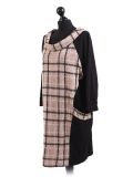 Italian Contrast Check Print Cowl Neck Lagenlook Top-pink side