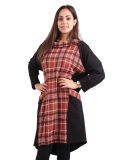 Italian Contrast Check Print Cowl Neck Lagenlook Top-rust 1