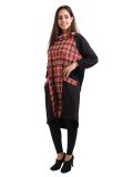 Italian Contrast Check Print Cowl Neck Lagenlook Top-rust 2