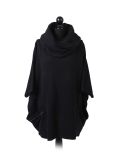 Italian Cowl Neck Plain Plus Size Cotton Lagenlook Top-Black