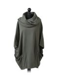 Italian Cowl Neck Plain Plus Size Cotton Lagenlook Top-Khaki