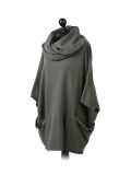 Italian Cowl Neck Plain Plus Size Cotton Lagenlook Top-Khaki side