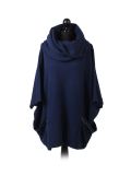 Italian Cowl Neck Plain Plus Size Cotton Lagenlook Top-navy