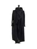 Italian Cowl Neck Plus Size Cotton Lagenlook Cardigan-Black