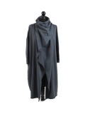 Italian Cowl Neck Plus Size Cotton Lagenlook Cardigan-Charcoal
