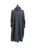 Italian Cowl Neck Plus Size Cotton Lagenlook Cardigan-Charcoal back