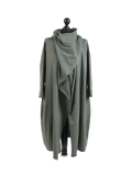 Italian Cowl Neck Plus Size Cotton Lagenlook Cardigan-Khaki