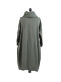 Italian Cowl Neck Plus Size Cotton Lagenlook Cardigan-Khaki back