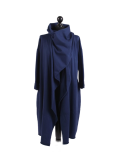 Italian Cowl Neck Plus Size Cotton Lagenlook Cardigan-Navy