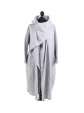 Italian Cowl Neck Plus Size Cotton Lagenlook Cardigan-Silver