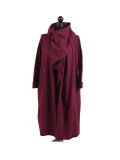 Italian Cowl Neck Plus Size Cotton Lagenlook Cardigan-Wine