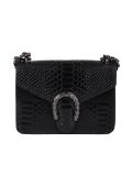 Italian Crocodile Print Chain Shoulder Strap Leather Bag-Black