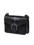 Italian Crocodile Print Chain Shoulder Strap Leather Bag-Black side