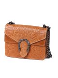 Italian Crocodile Print Chain Shoulder Strap Leather Bag-Camel side