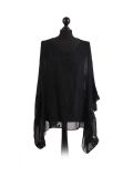 Italian Embroidered Silk Tunic Top-Black