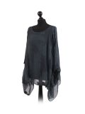 Italian Embroidered Silk Tunic Top-Charcoal side