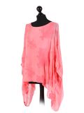 talian Embroidered Silk Tunic Top -Coral side
