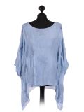 talian Embroidered Silk Tunic Top -Denim