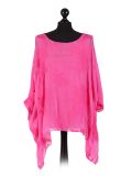 talian Embroidered Silk Tunic Top -Fuchsia
