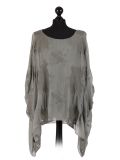 talian Embroidered Silk Tunic Top -Khaki