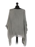talian Embroidered Silk Tunic Top -Khaki back