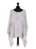 talian Embroidered Silk Tunic Top -Light grey