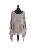 Italian Embroidered Silk Tunic Top-Mocha