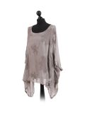 Italian Embroidered Silk Tunic Top-Mocha side