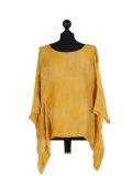 Italian Embroidered Silk Tunic Top-Mustard