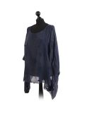 Italian Embroidered Silk Tunic Top-Navy side