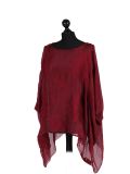 Italian Embroidered Silk Tunic Top-wine side