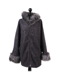 Italian Faux Fur Cape And Sleeves Hooded Lagenlook Jacket-Charcoal