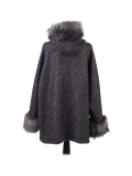 Italian Faux Fur Cape And Sleeves Hooded Lagenlook Jacket-Charcoal back