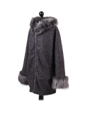 Italian Faux Fur Cape And Sleeves Hooded Lagenlook Jacket-Charcoal side