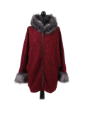 Italian Faux Fur Cape And Sleeves Hooded Lagenlook Jacket-Wine
